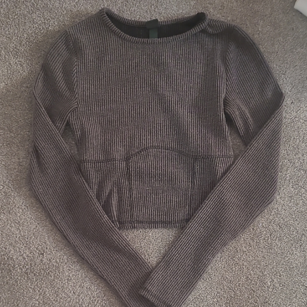 Ribbed Long Sleeve Top in Charcoal/Grey